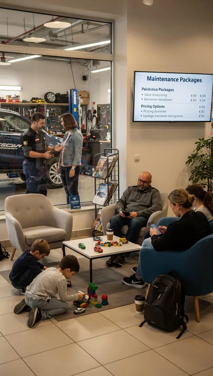 Interiér moderného autoservisu s počítačmi a zariadeniami na diagnostiku a servis áut.